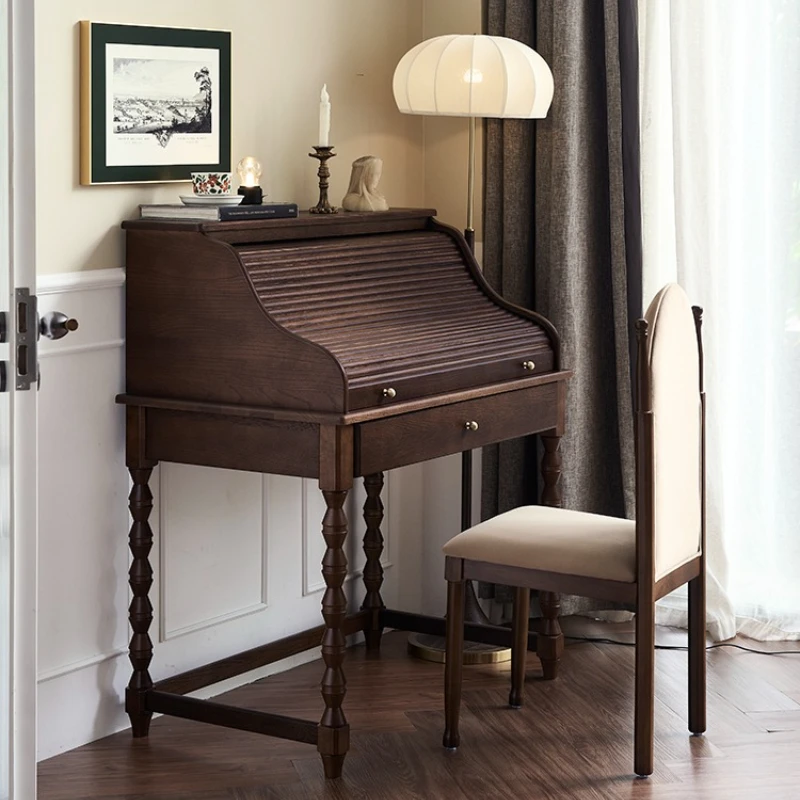 

French retro solid wood dresser storage cabinet integrated small apartment organ roller shutter dressing