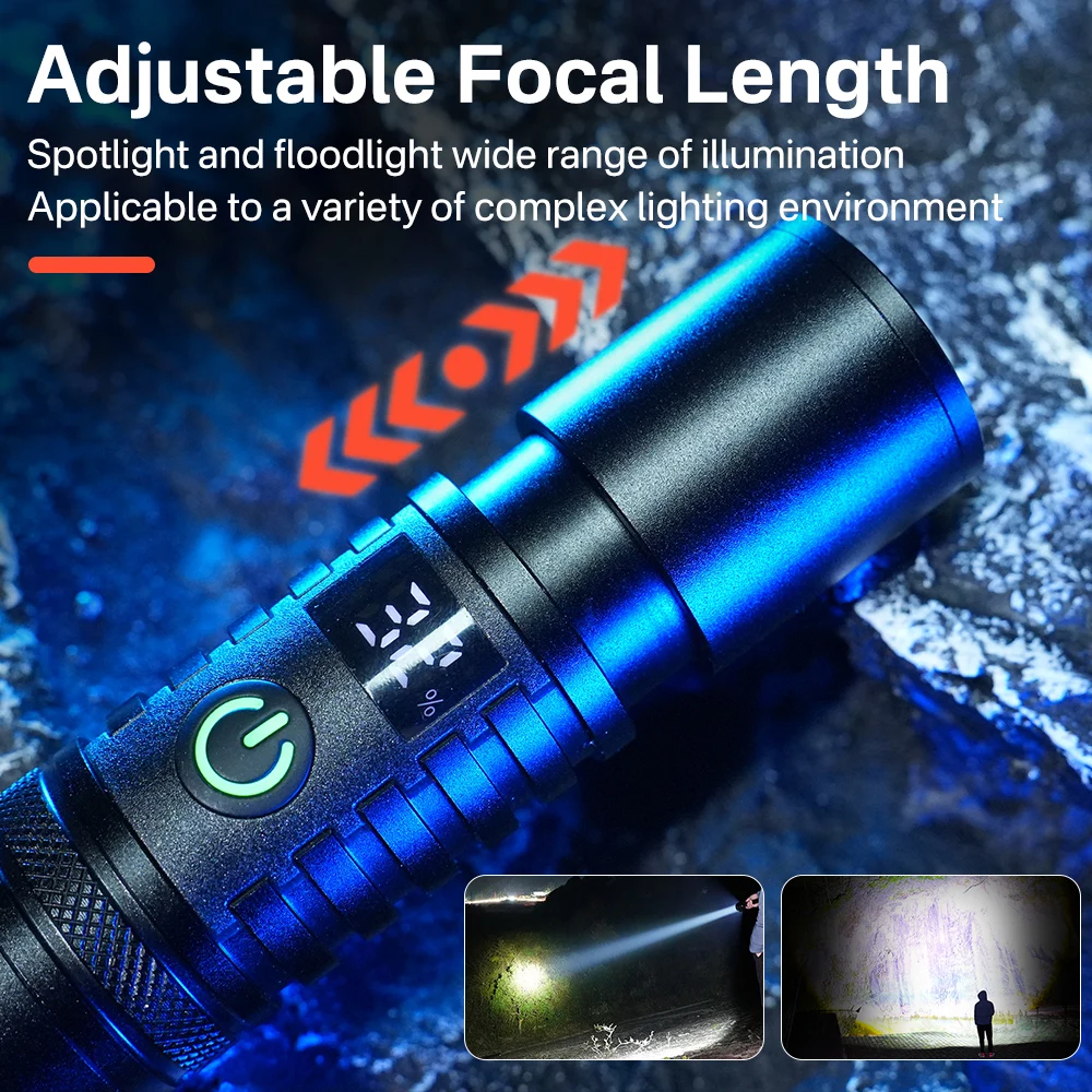 BORUiT Led Zoom Flashlight 1000LM Aluminum Alloy Tactical Hunting Torch USB Rechargeable Flash Light Use 26650 or 18650 Battery