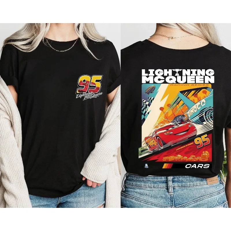 قميص Lightning Mcqueen، تي شيرت Disneyland، سترة Disneyworld، تي شيرت Mcqueen 95، تي شيرت عائلة المملكة السحرية، قميص السيارات
