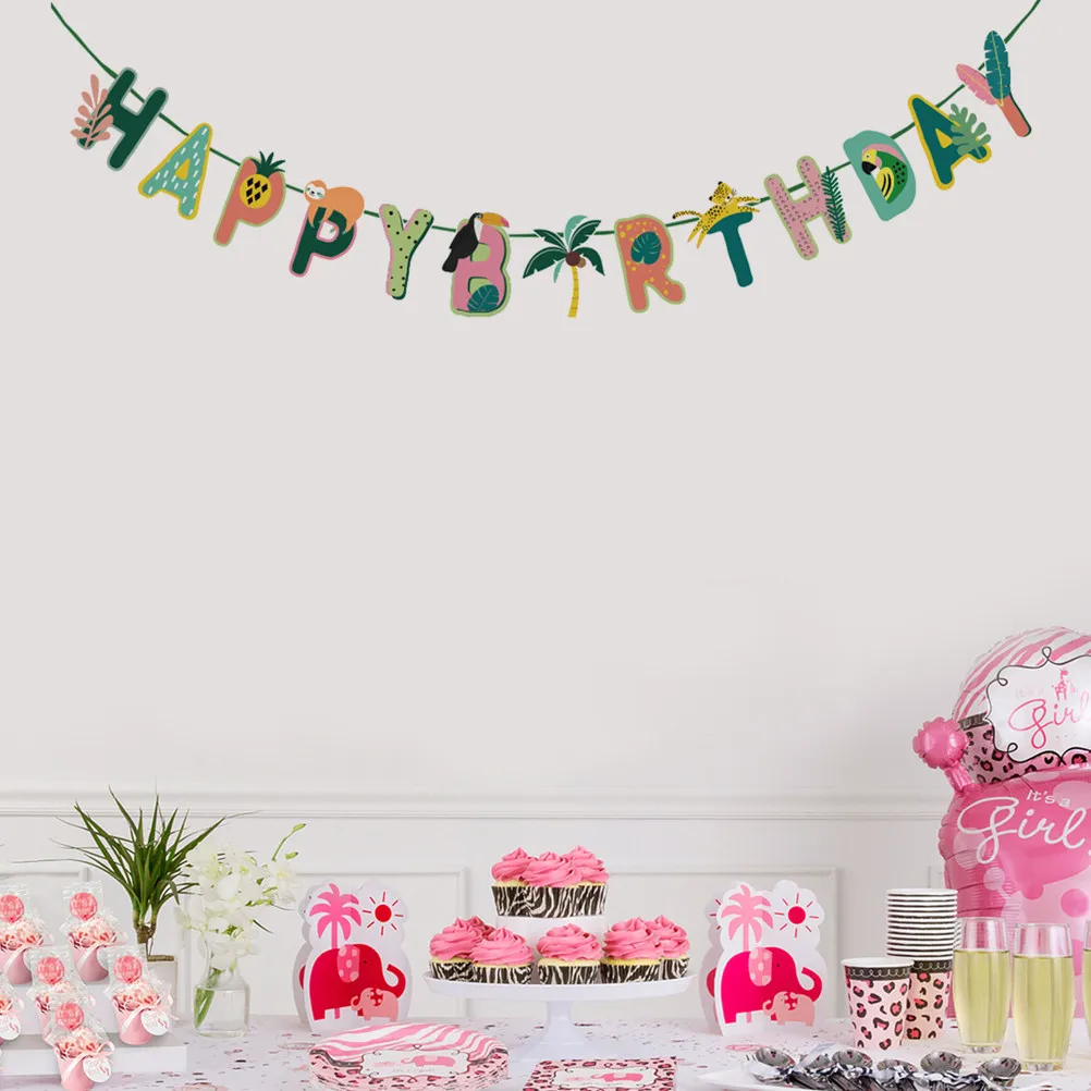 

Гирлянда-флажки с тропическими фруктами для дня рождения, украшение для вечеринки, для стен, окон, веток деревьев, для использования в помещении и на улице