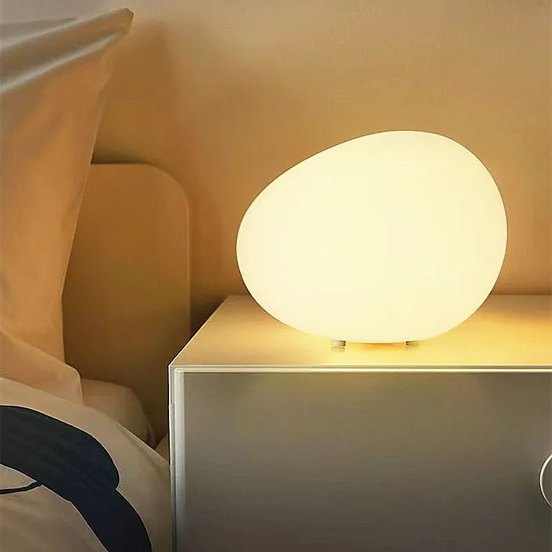 Irregular shaped table lamp indoor bedroom bedside table night light home decoration simple led room white pebble shape lighting