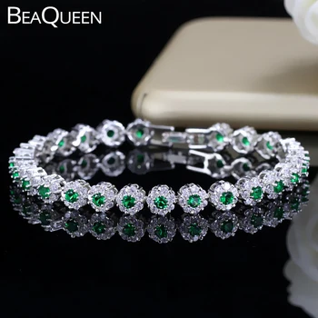 BeaQueen Trendy Green and White Cubic Zirconia Stone Silver Color Tennis Bracelets Dress…