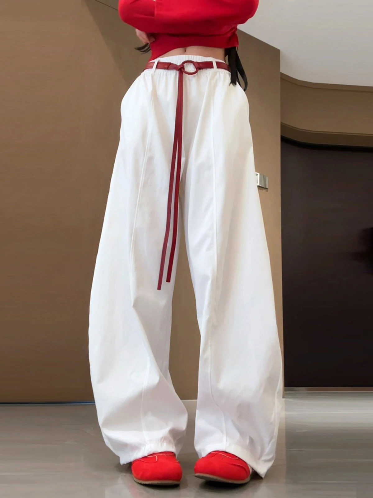 

Женские брюки-баллоны с высокой талией и широкими штанинами, весна-лето 2025, новые, свободные, быстросохнущие, повседневные, в корейском стиле, с декоративными вставками