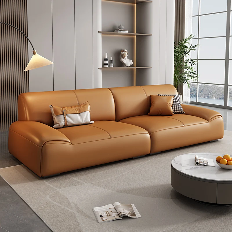 Sleep Leather Brown Living Room Sofas Stretch Memory Foam Floor Lazy Living Room Sofas Modern Minimalist Divano Furniture