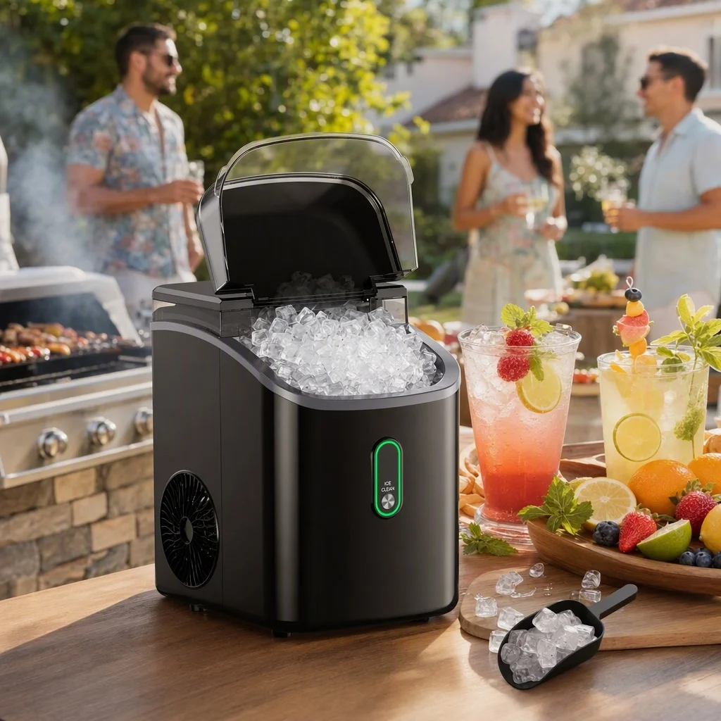 Nugget Ice Makers Countertop with Soft Chewable Ice, Portable Ice Machine with Crushed Ice, One-Click Operation Pebble Ice Maker with Self-Cleaning, 33lbs/24H for Home,Kitchen,Office