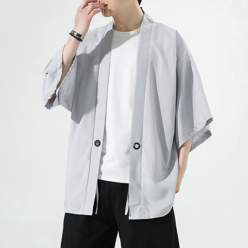 Chinese Style Summer Men's Large Size Loose Half-sleeved Sunscreen Men's Seven-quarter-sleeved Short Trench Coat