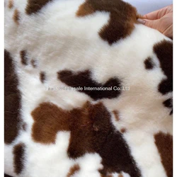 Imitation rabbit fur jacquard leopard cow pattern,pile 2cm plush fabric,faux fur fabric,