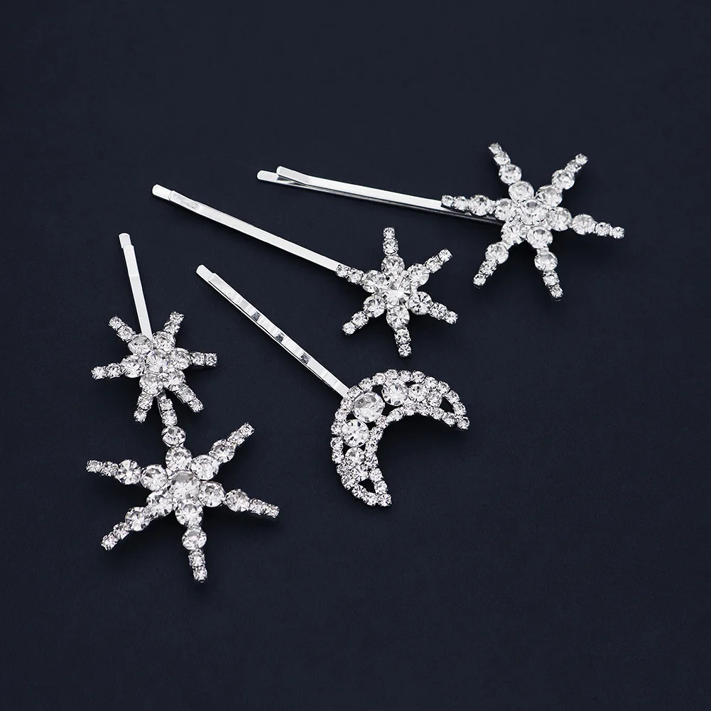 4PK/Set Star Moon Crystal Kids Hair Clips For Girls Fashion Jewelry Hair Accessories Party Performance Rhinestone Hairpin