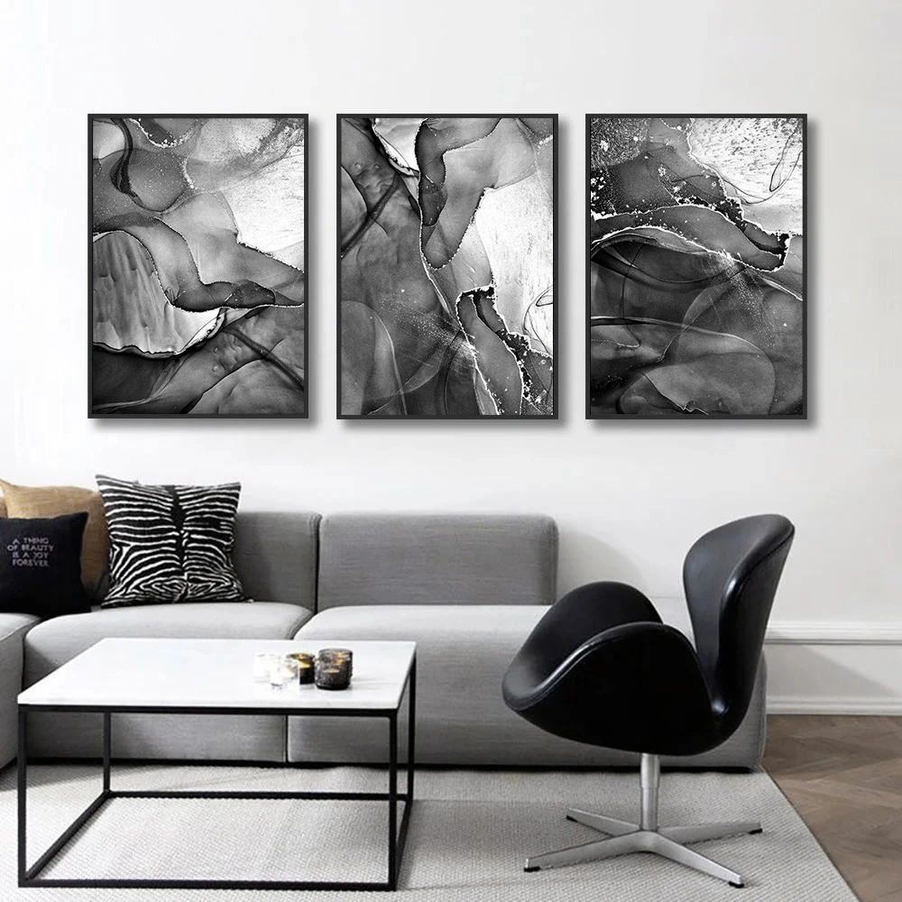 

Modern Abstract Gray Black White Marble Posters And Prints Canvas Painting Nordic Wall Art Pictures Living Room Interior Decor