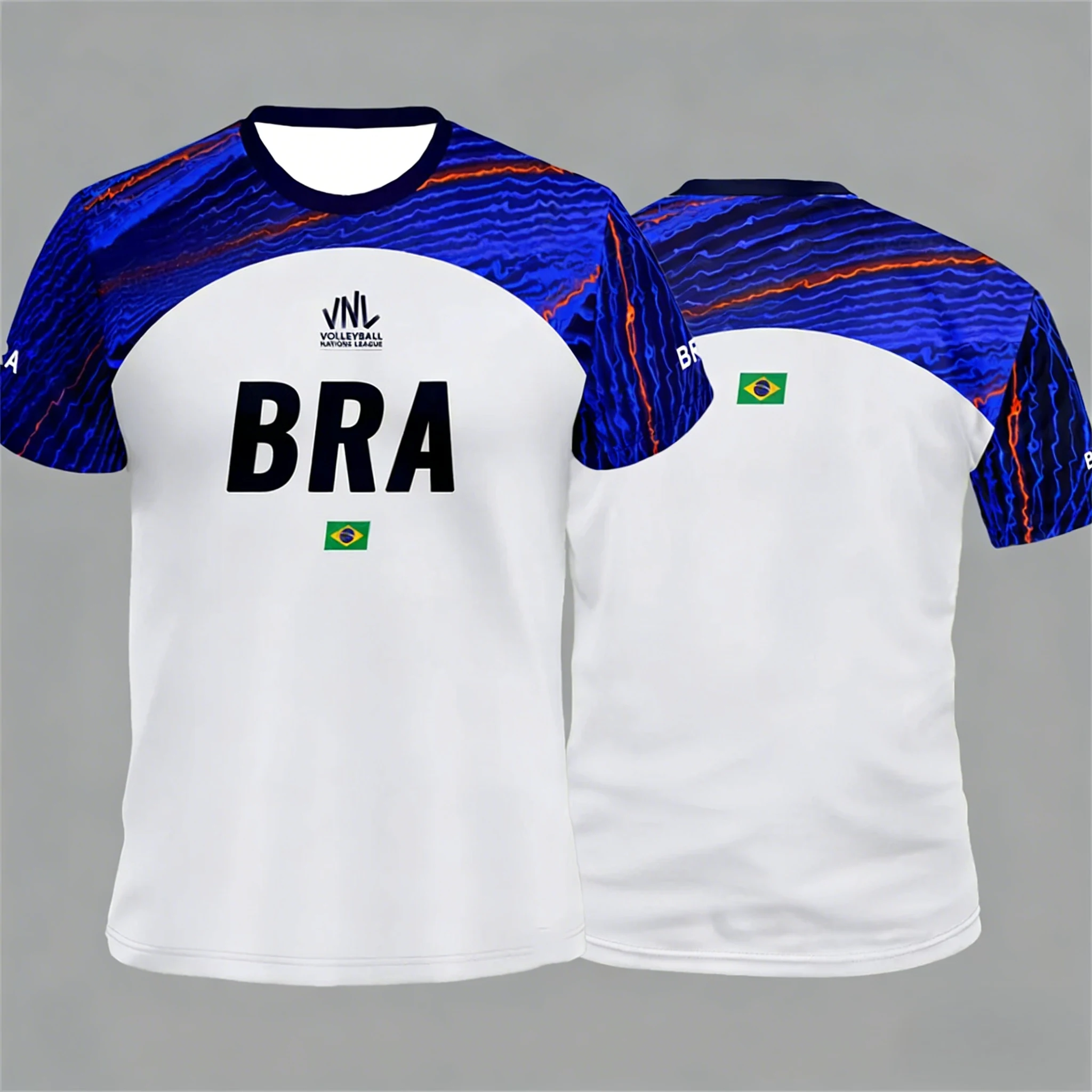 Brazil Volleyball Jersey 3D Contrast Sports T-Shirt Loose Fit Quick-Dry Short-Sleeve, Men's Summer T-Shirt  Outdoor Fitness