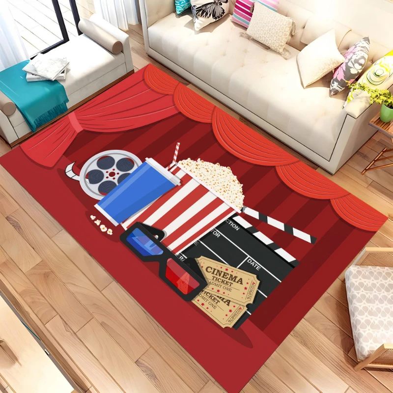 Movie Theater Popcorn Clapperboard print Rug,living room sofa rug,bedroom bedside rug,Entry Door Mat,Washable Rug,Souvenir