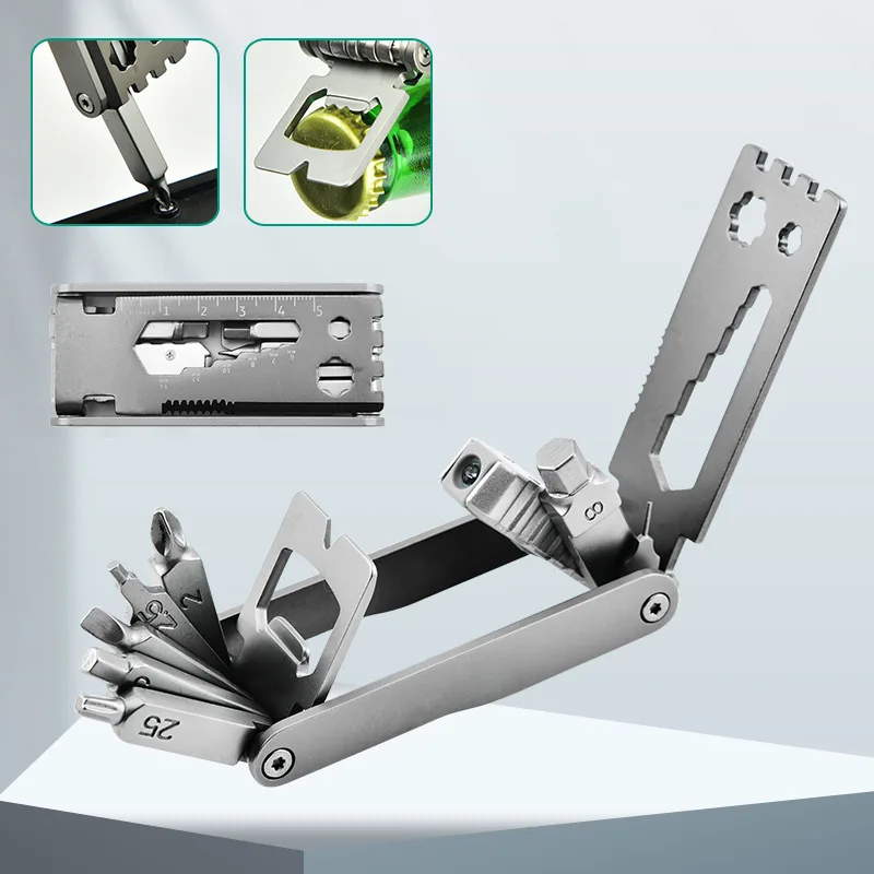 Multi-function Tool with Light Strip Batch Stainless Steel Multi-purpose Portable Hexagonal Wrench Tool All-in-one Bicycle Tool