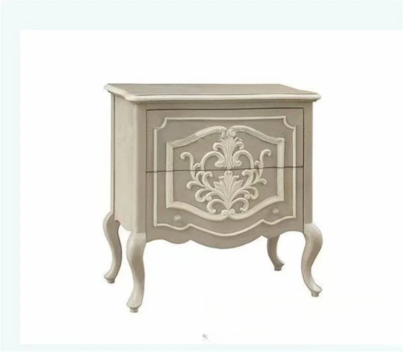 

Solid wood bedside table, American retro carved two-pump storage, bedroom drawer storage cabinet