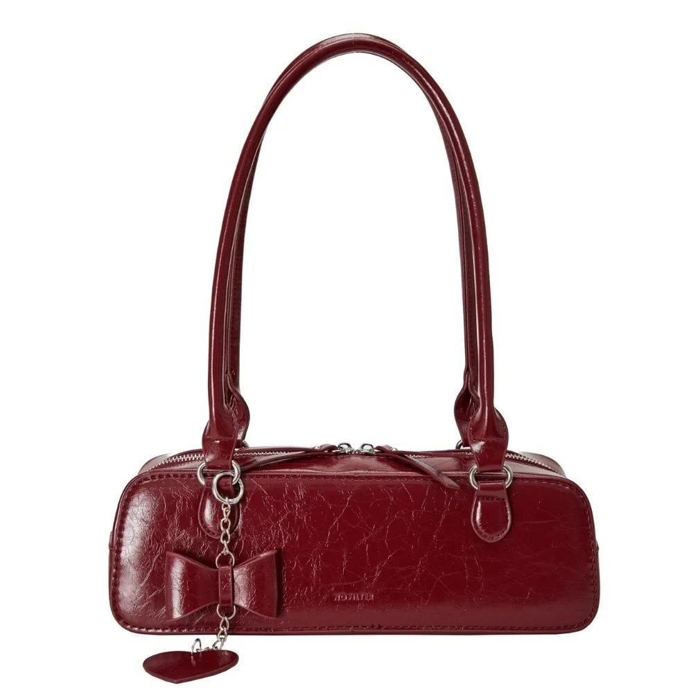 

Elegant French Stick Handbag Simple Large Capacity Sweet Armpit Bag Love Heart Pendant Solid Color Underarm Shoulder Bag Daily