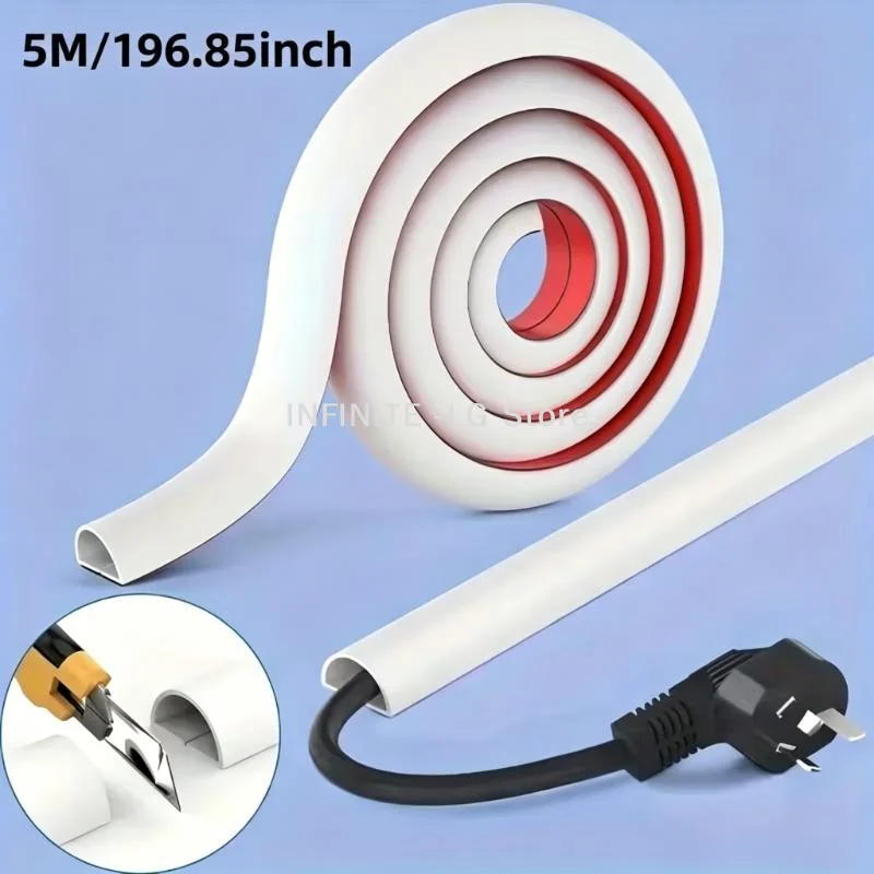 5m/10m Flexible Floor Cable Cover Cord Self-Adhesive Wall Cord Hider Internet Wire Duct Duct Slot Cable ManageINFINITE -LG