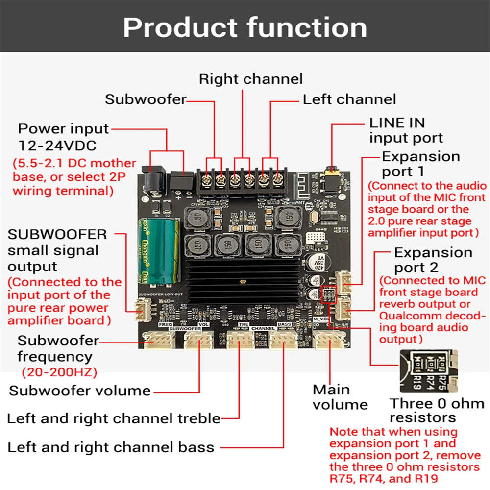 ZK-TB21F 2.1 Channel Bluetooth 5.1 Audio Bass Power Amplifier Papan TPA3116 Modul TWS Ke Kotak Potensiometer Eksternal 50WX2 + 100W
