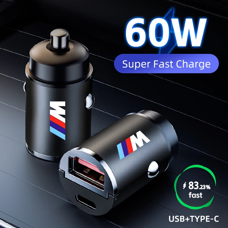 60W Car Charger USB Type-C Fast Charging Cigarette Lighter Accessories For BMW M X1 X3 X5 X6 X7 E30 E90 M3 E84 E83 F25 E91 E60 F