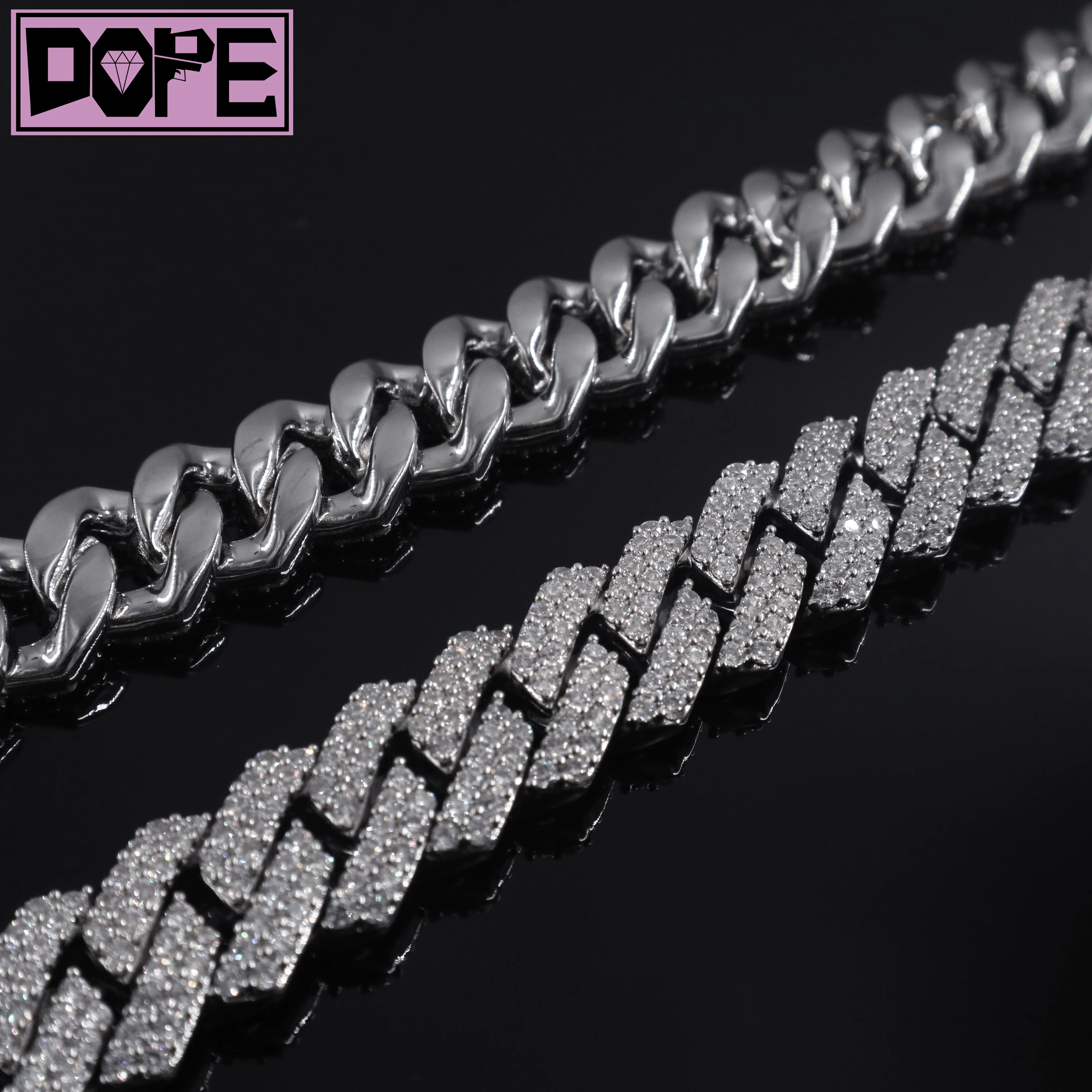 Stock In Moissanite Cuban Necklace 925 Sterling Silver 10mm Width Iced Out VVS Diamond Moissanite Cuban Chain