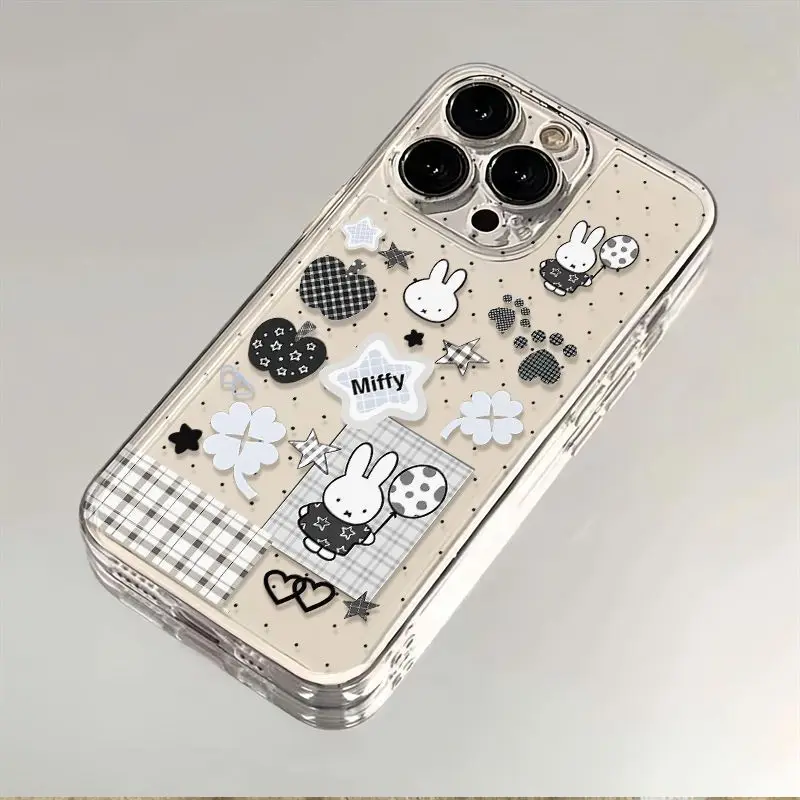 New Kawaii Miffy Phone Case Transparent Black Graffiti Soft Shell Suitable for IPhone 17 16 15 14 13 12 11 Pro Max