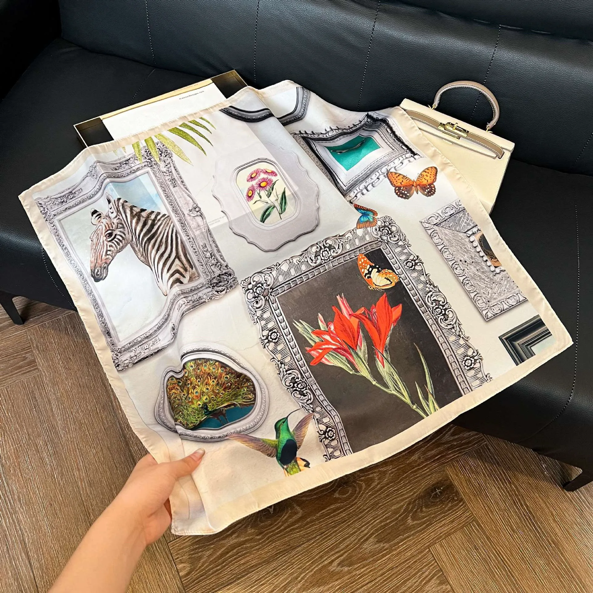 

Роскошный шелковистый квадратный платок с цветочным принтом для женщин, шейный платок с узором кешью, атласный головной платок, женский декоративный шейный платок