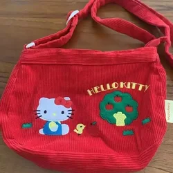 Sanrio Corduroy Crossbody Bag Hellokitty Retro Shoulder Bag Kawaii Anime Handbags Women's Fashion Satchel Cute Portable Bagpacks