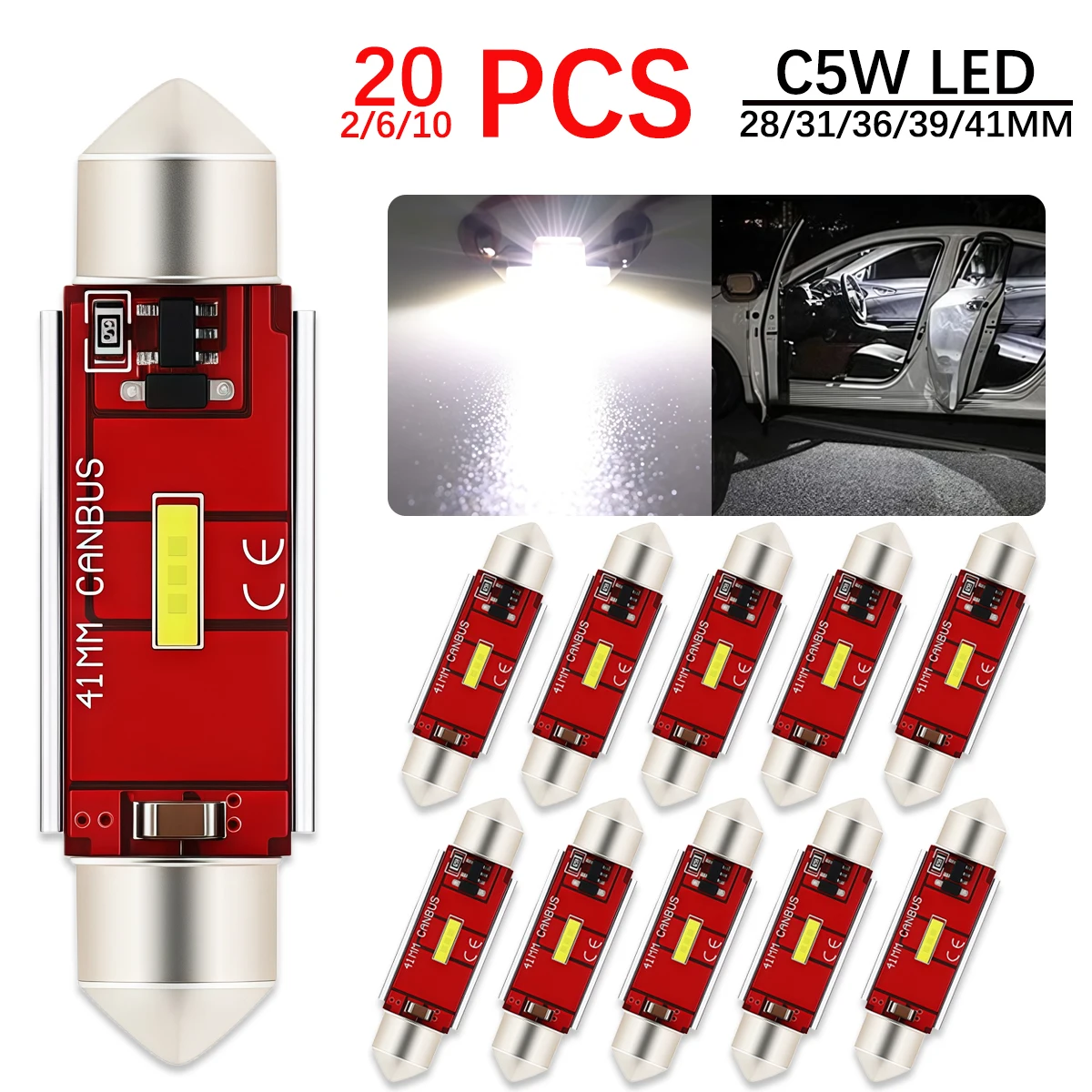 

6 10 20PCS Festoon C5W 1860 LED Car 28mm 31mm 36mm 39mm 41mm Reading Light Auto Interior Dome Vehicle Trunk Door Lamp 12-40V