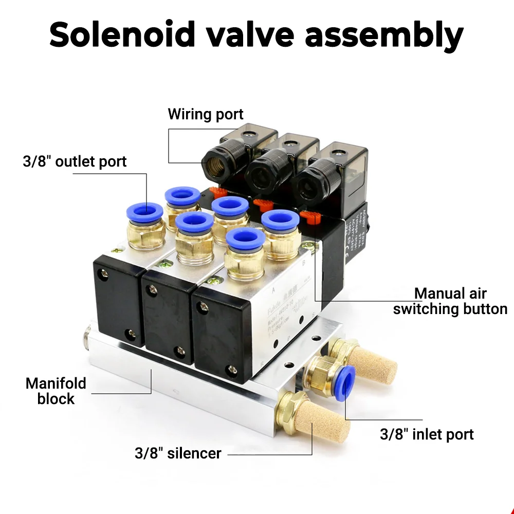4V310-10 Solenoid Valve Stations 5/2 Way Pneumatic Directional Control Valve with Manifold Block AC110V AC220V DC12V DC24V