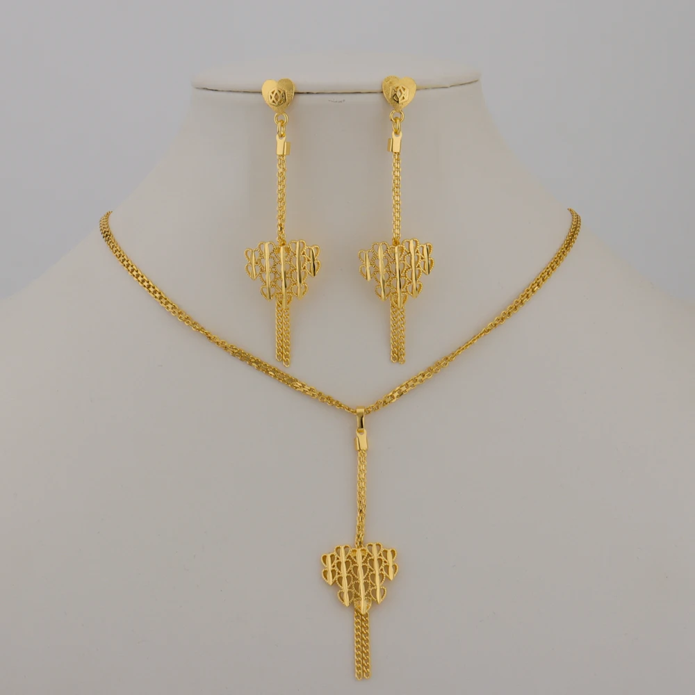 Collar chapado en oro, pendientes, conjunto de joyería para mujer, dijes de moda, fiesta, bodas, compromiso, regalo de j