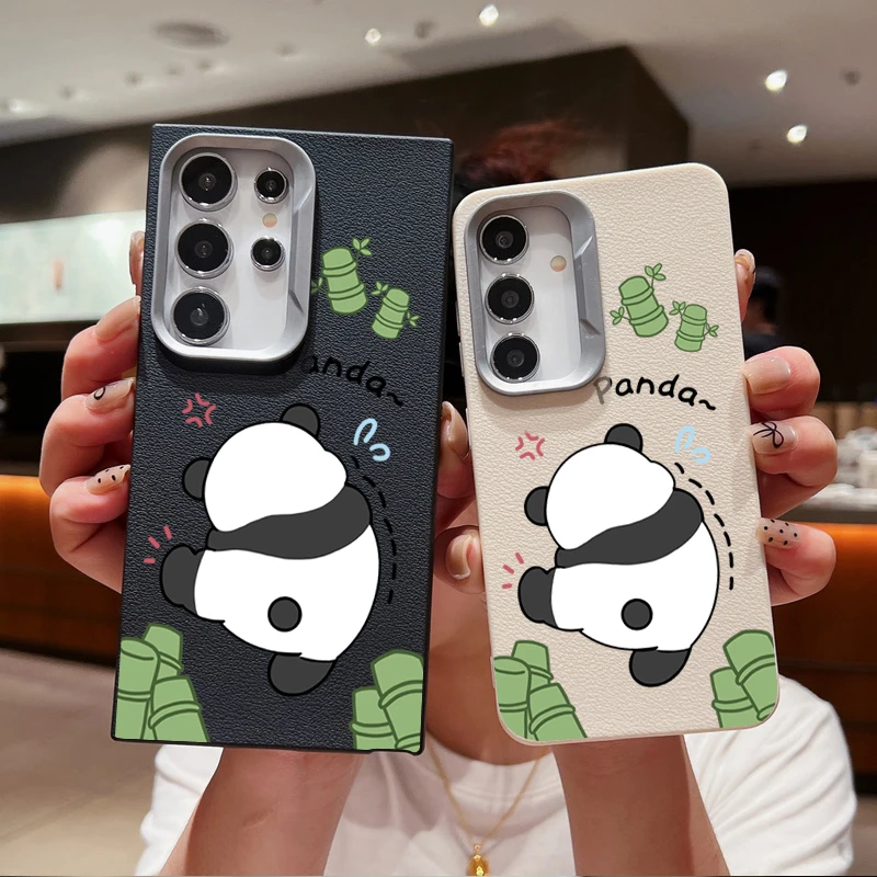 Headless Panda Case For Samsung Galaxy S24 S23 S22 Ultra S21 S20 FE A16 A14 A34 A15 A25 A35 A52 A53 A54 A55 5G Leather Texture