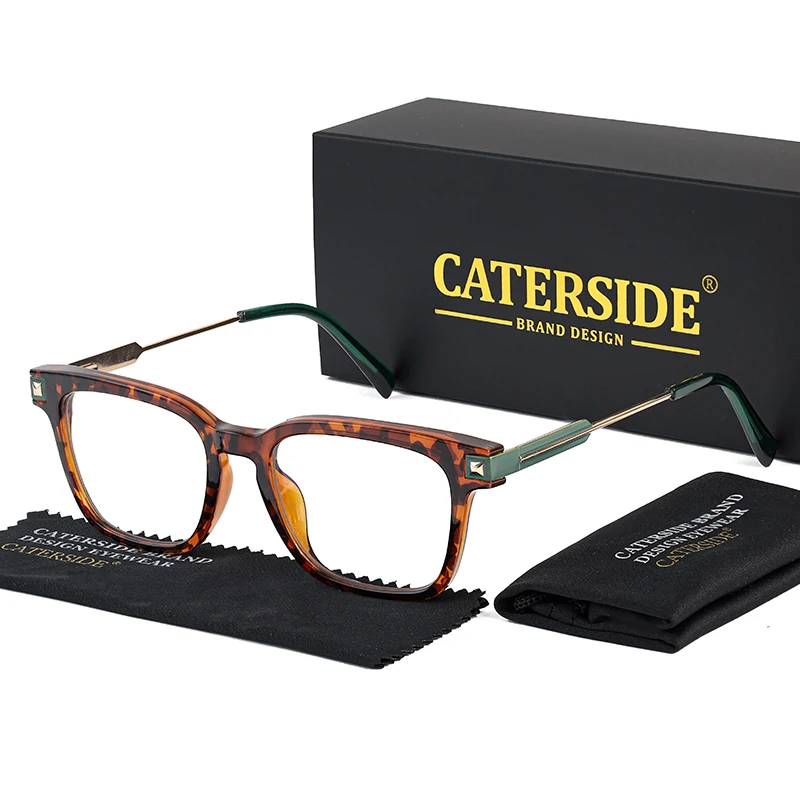 CATERSIDE New Square Anti Blue Light Men's Glasses Frame TR+Metal Frame Spring Hinge Optical Women Eyewear Frame Business