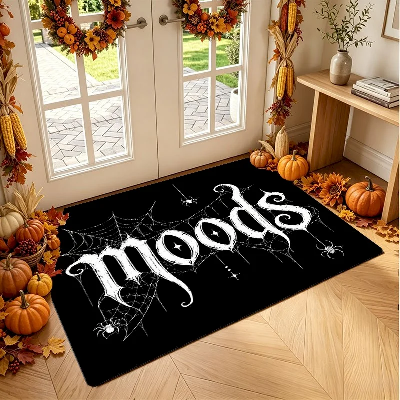 VIKAMA Halloween Spider Web Gothic Door Mat Letter Anti slip Soft Floor Mat Entrance Weird Carpet Home Decoration