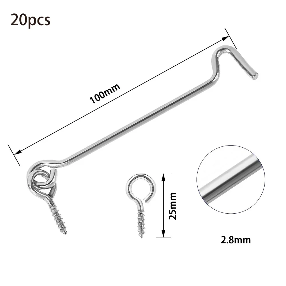 20pcs Practical Zinc-Plated Iron Swivel Window Hook Sturdy Rust Resistant Cabin Hook Latch Universal Hook And Eye Latch Window