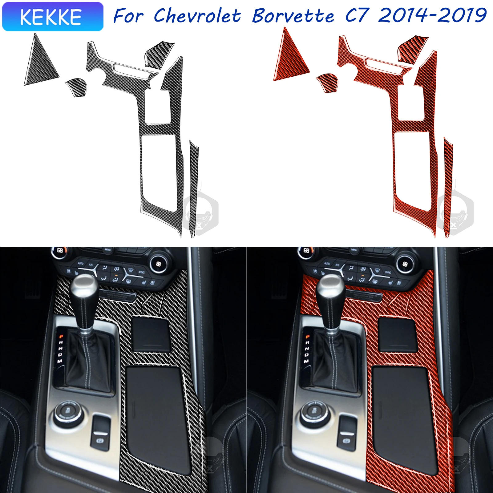 

For Corvette C7 Accessories Interior 2014-2019 Center Storage Cup Holder Frame Carbon Fiber Trim Decal Auto Sticker Piano Black