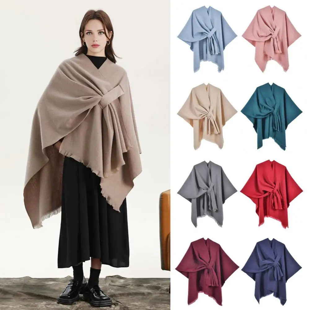 

Autumn Women Solid Color Shawl Women Imitation Cashmere Shawl Elegant Women's Double-sided Cashmere Shawl Wrap Cardigan