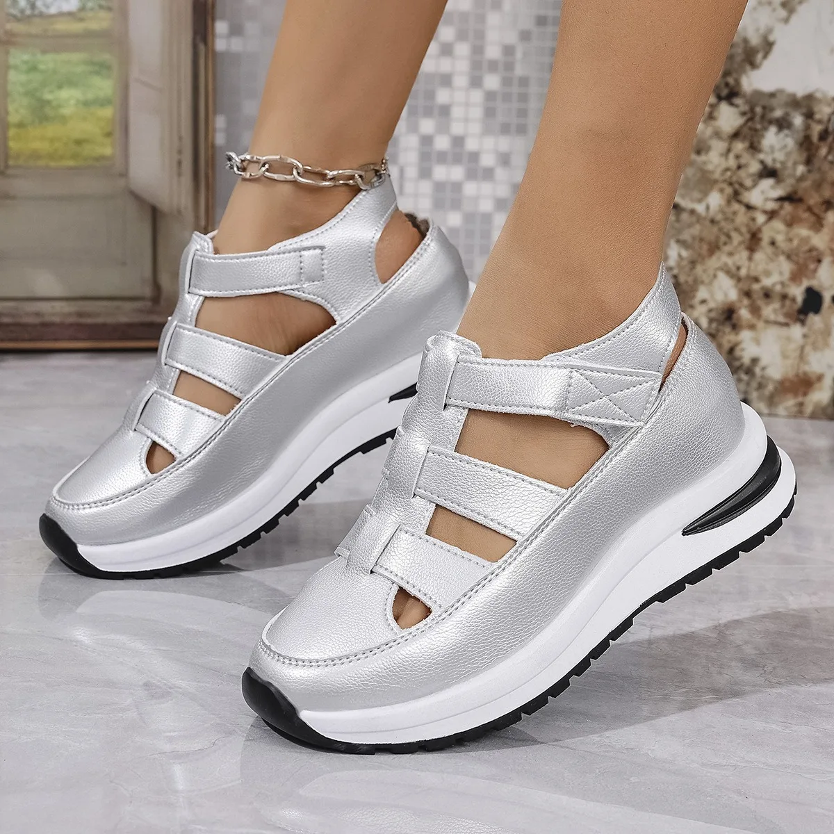 

Summer Fashion Hollow Breathable Thick Soled Sandals for Women Comfortable Shallow Mouth Casual Beach Cool Single Shoes