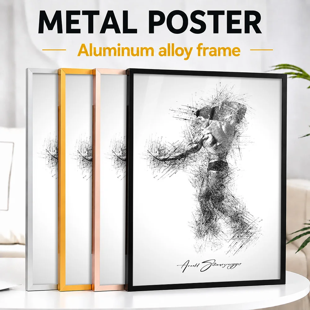 Arnold Schwarzenegger Framed Aluminum Metal Poster Customized Sketch Drawing Wall Art For Home Office, Fitness Enthusiast Gift