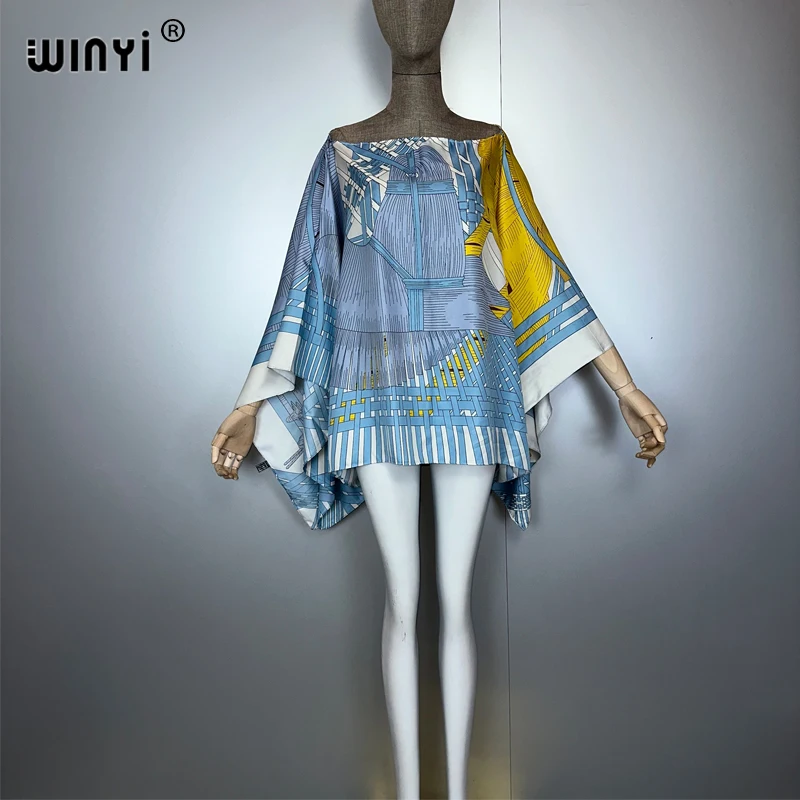 بلوزة WINYI Boho مطبوعة بوهيمية صيفية بأكمام تشبه جناح الخفّاش للنساء لتغطية الشاطئ ملابس الشاطئ ملابس نسائية للعطلات