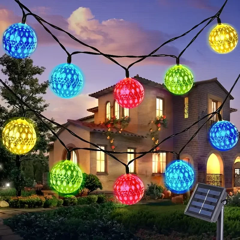 1pc Moroccan Ball Solar String Lights MultiColor Outdoor String Lights For Wedding Party Birthday Christmas Decor 20/30 LED