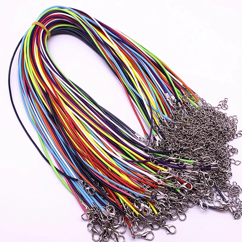 New 10pcs 1.5mm Leather Cord Wax Rope Chain Necklace Extender Chain Lobster Clasp DIY Jewelry Accessories