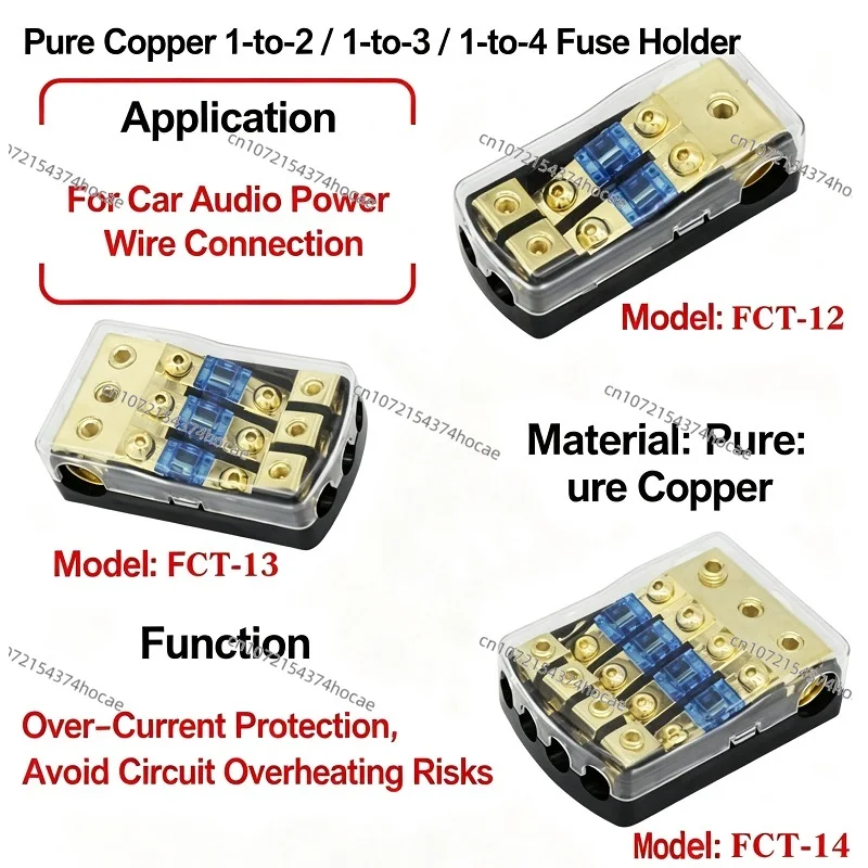 Car Audio Power Pure Copper Fuse Holder, Vehicle Amplifier Subwoofer Fuse Box, Zinc‑alloy Fuse Holder