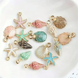10pcs Ocean Style Shell Starfish Enamel Alloy Charns Pendants, DIY Jewelry Making Accessories