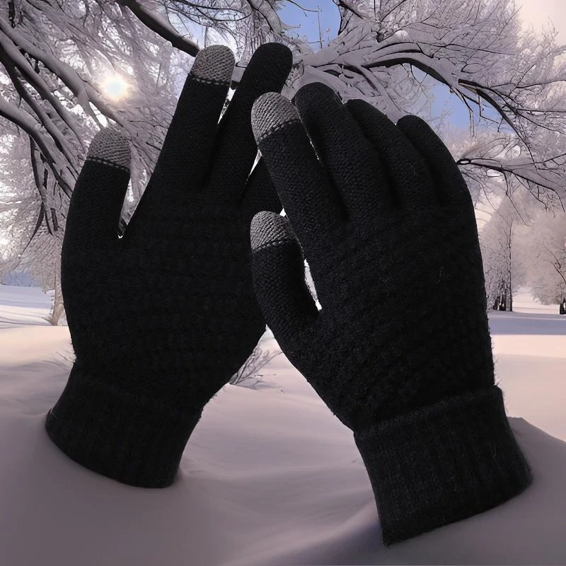 Guanti da donna più velluto ispessito a prova di freddo carino touch screen da ciclismo guanti in maglia di lana calda