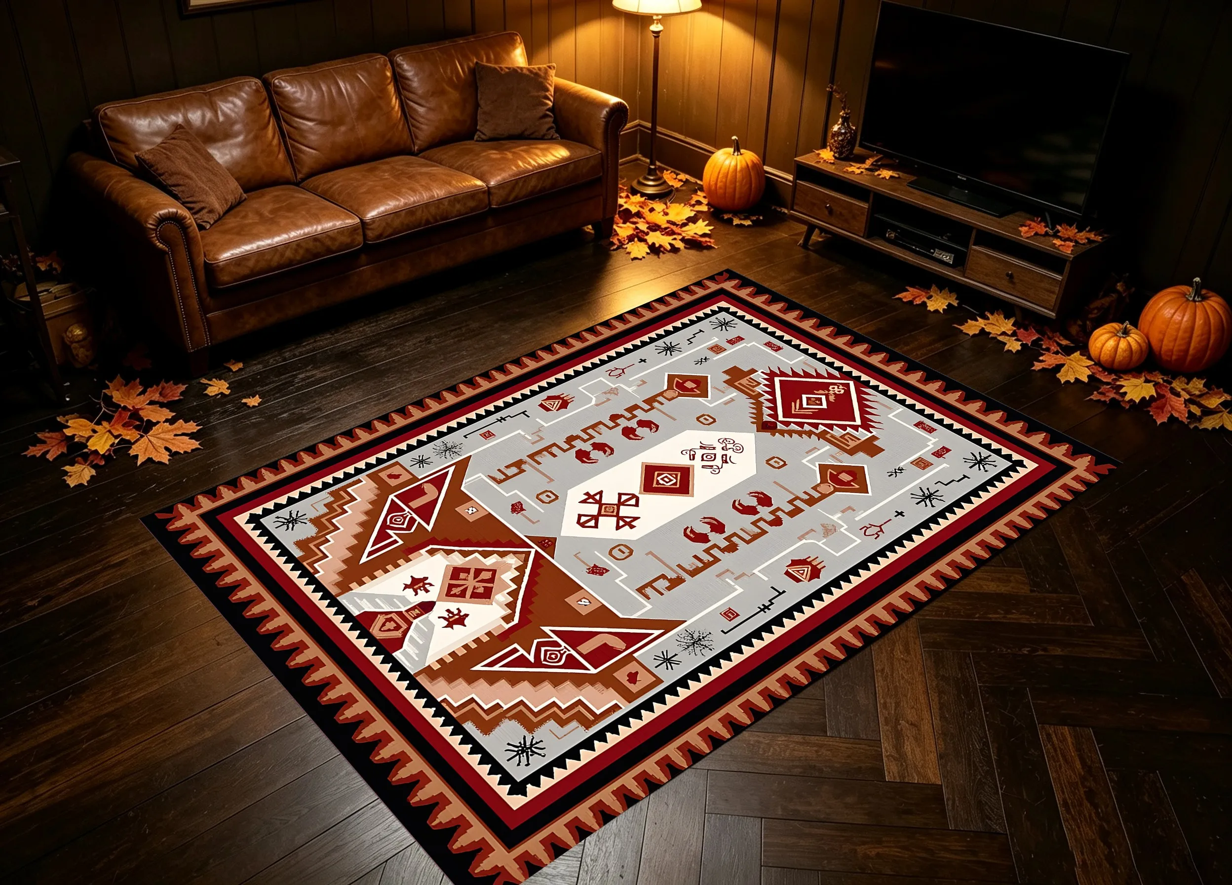 Moroccan Geometric Rhombus Ethnic Totem Velvet Rug for Living Room, Bedroom & Entryway, Exotic Retro Warm Decor