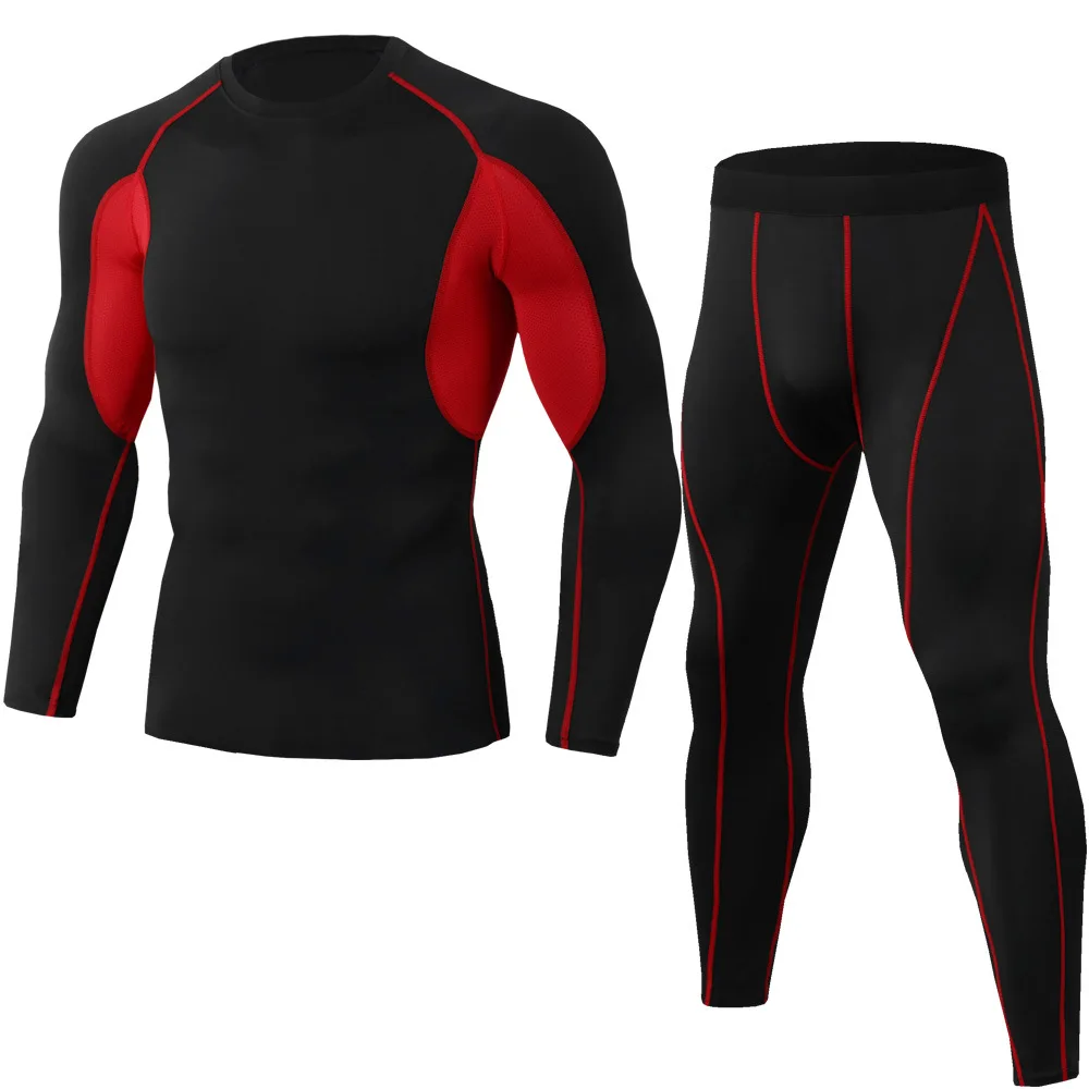 

MenPROTight Fitness exercise training wear Stretch quick drying clothes suit long sleeve+Trousers