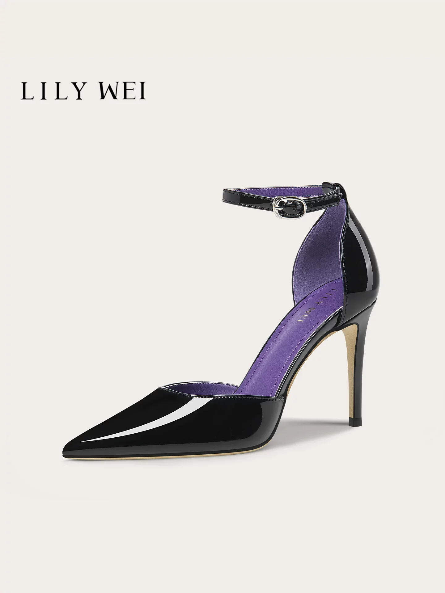 Summer new pointed black patent leather hollow sandals banquet dress large size small size widened high heels women's shoes