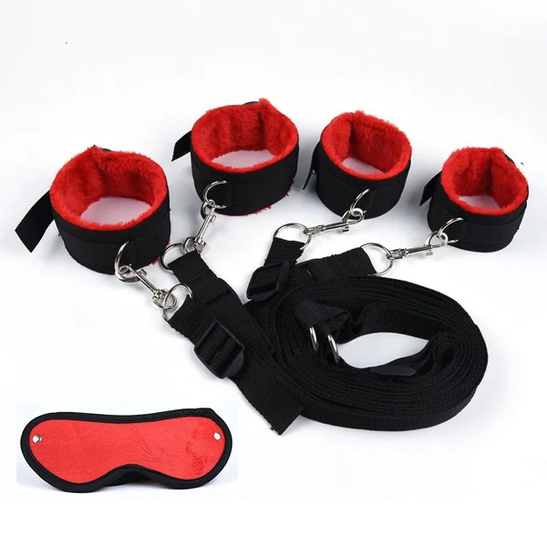 

Adult Game Bdsm Bondage Bed Restraint Nylon Rope Plush Handcuffs patch Ankle Cuffs Metal