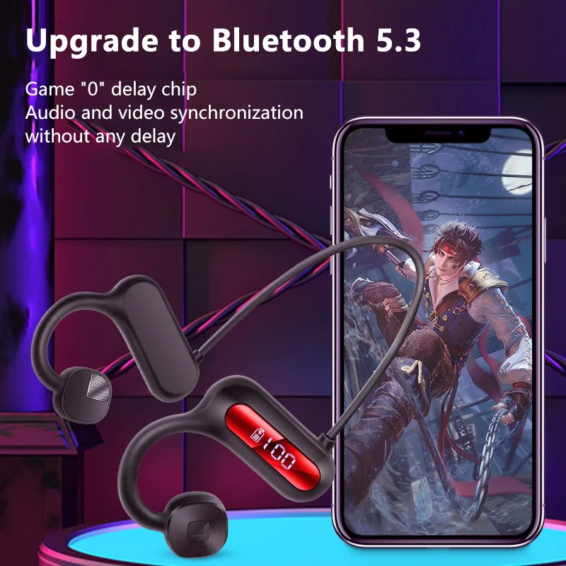 骨伝導ヘッドホン ワイヤレス Bluetooth 10M範囲 IPX3防水 スポーツ ランニング 電力表示 長時間バッテリー 2025