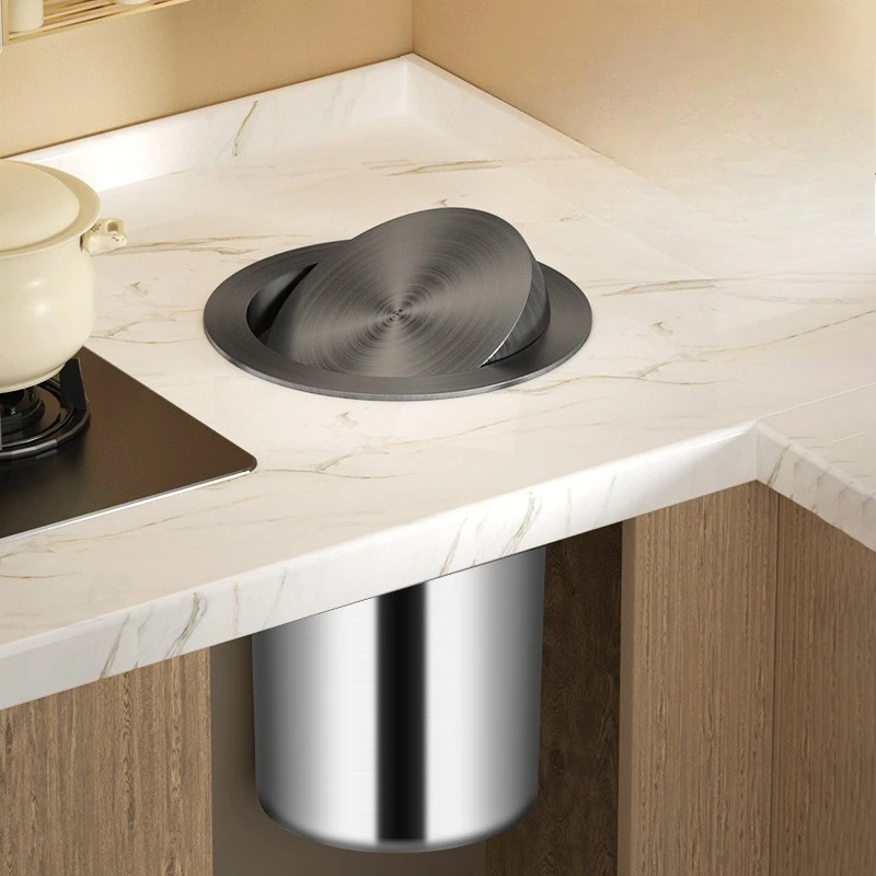 Kitchen Trash Can Built-in Garbage Bin Stainless Steel Large Litter Bins Luxury Touch Dustbin with Lid Kitchens Accessories
