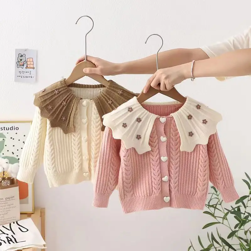 Kids Girls Spring and Autumn Cardigan Sweater 2023 New Fashionable Baby Knitted Top Autumn Children\'s Clothing Children\'s Coat