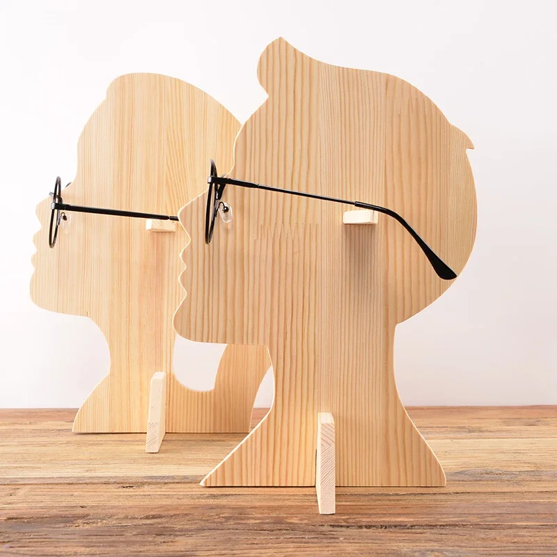 Solid Wood Glasses Display Stand Sunglasses Holder Human Head Mold Showcase Decoration Display Props